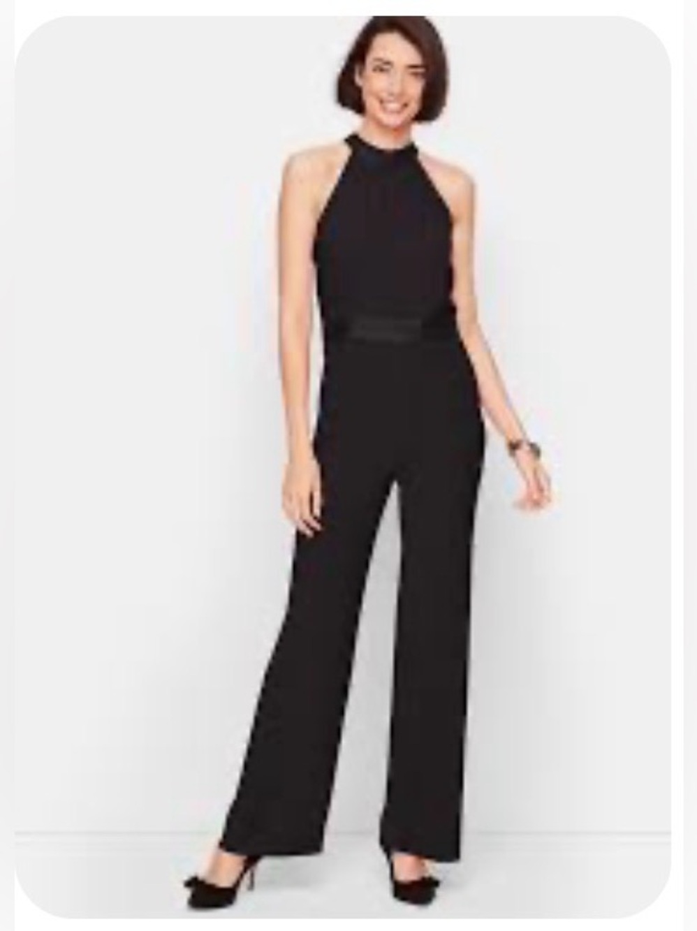 Talbots Satin Crepe Black Halter Jumpsuit